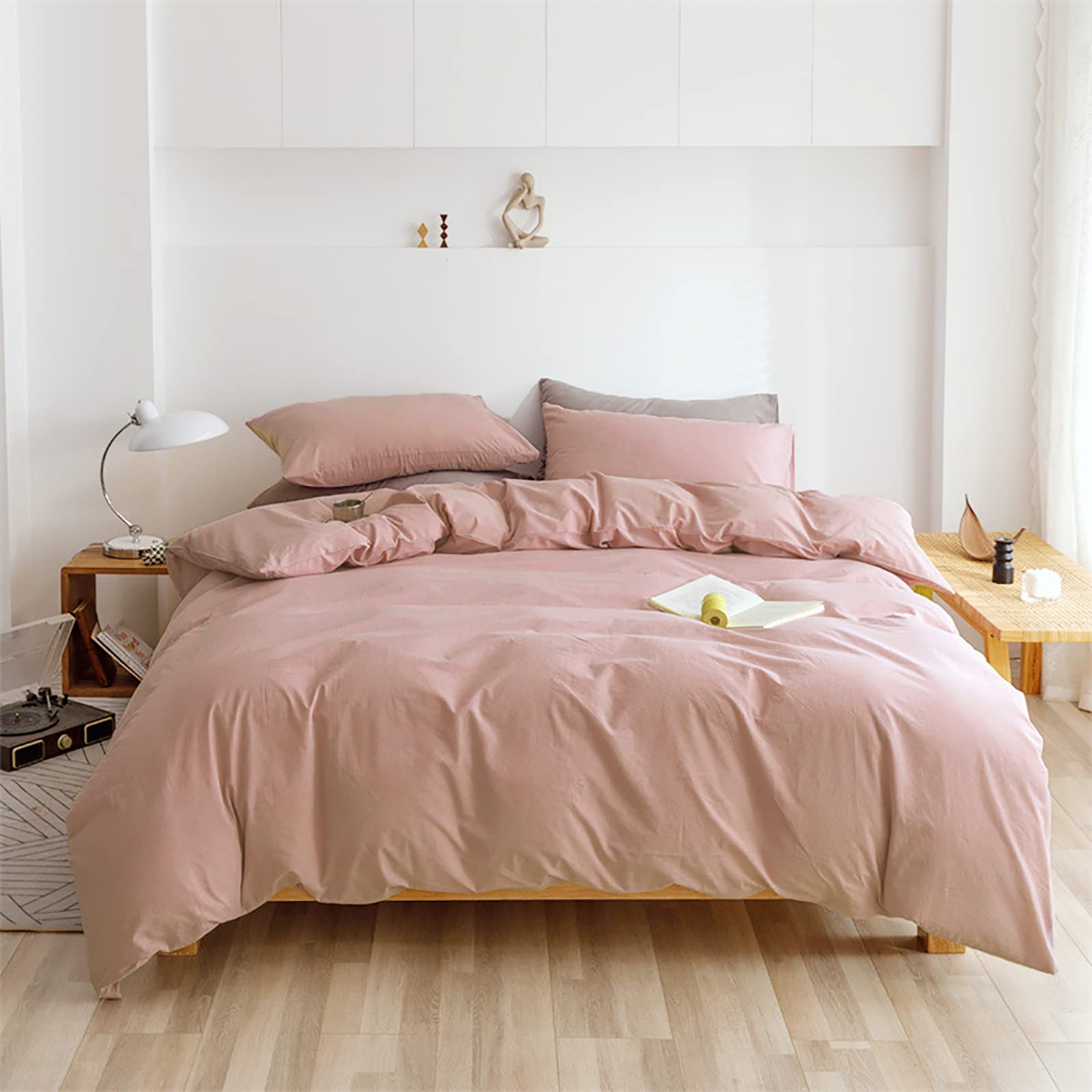 Cottonight Pink Comforter Set Queen Blush Pink Bedding Comforter Set Full Light Pink Cotton Quilts Blanket Solid Color Dusty Ros